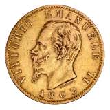 Italian Mint 20 Italian Lira Vittorio Emanuele II Gold Coin (1861-1878)